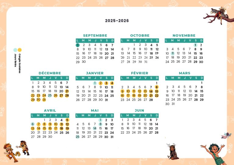 calendrier des cours pour la saison 2025-2026
